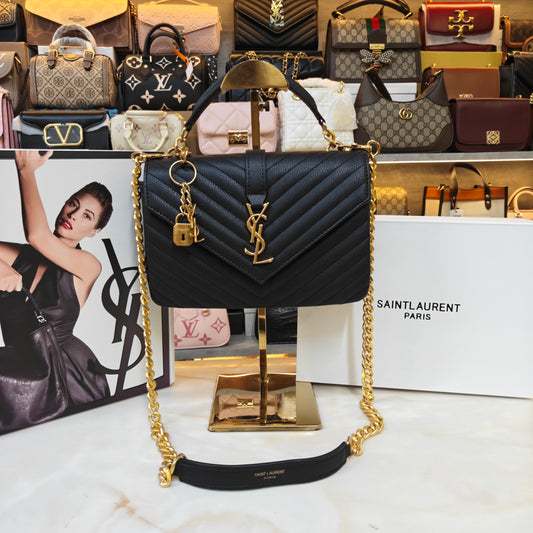 YSL College Medium Matelassé V-Flap Crossbody Bag - Black (Ultra Premium Double Box)