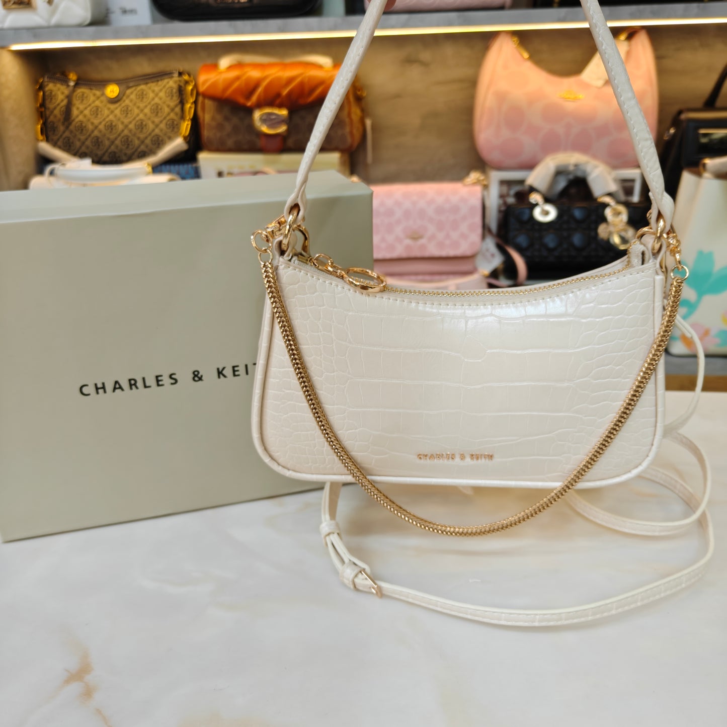 CNK Cream Croco ELSPETH Animal Effect Small Shouder Bag