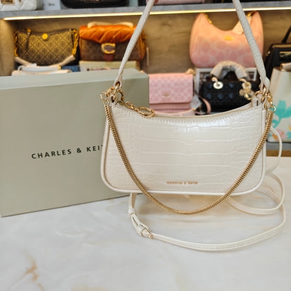 CNK Cream Croco ELSPETH Animal Effect Small Shouder Bag
