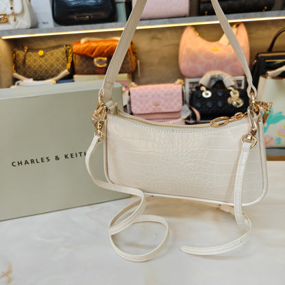 CNK Cream Croco ELSPETH Animal Effect Small Shouder Bag