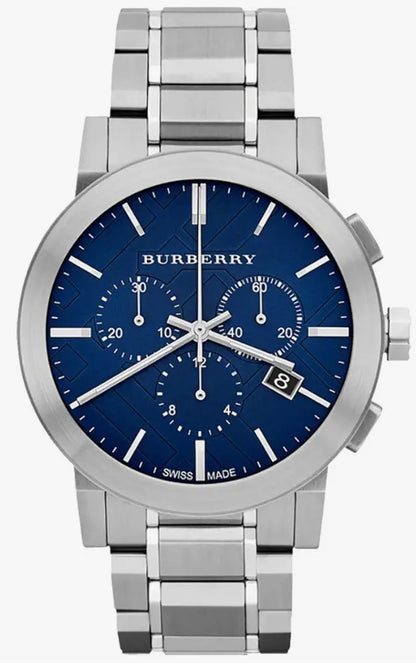 Brbry Swiss Silver Blue Date Dial 42mm Men Chronograph Stainless Steel